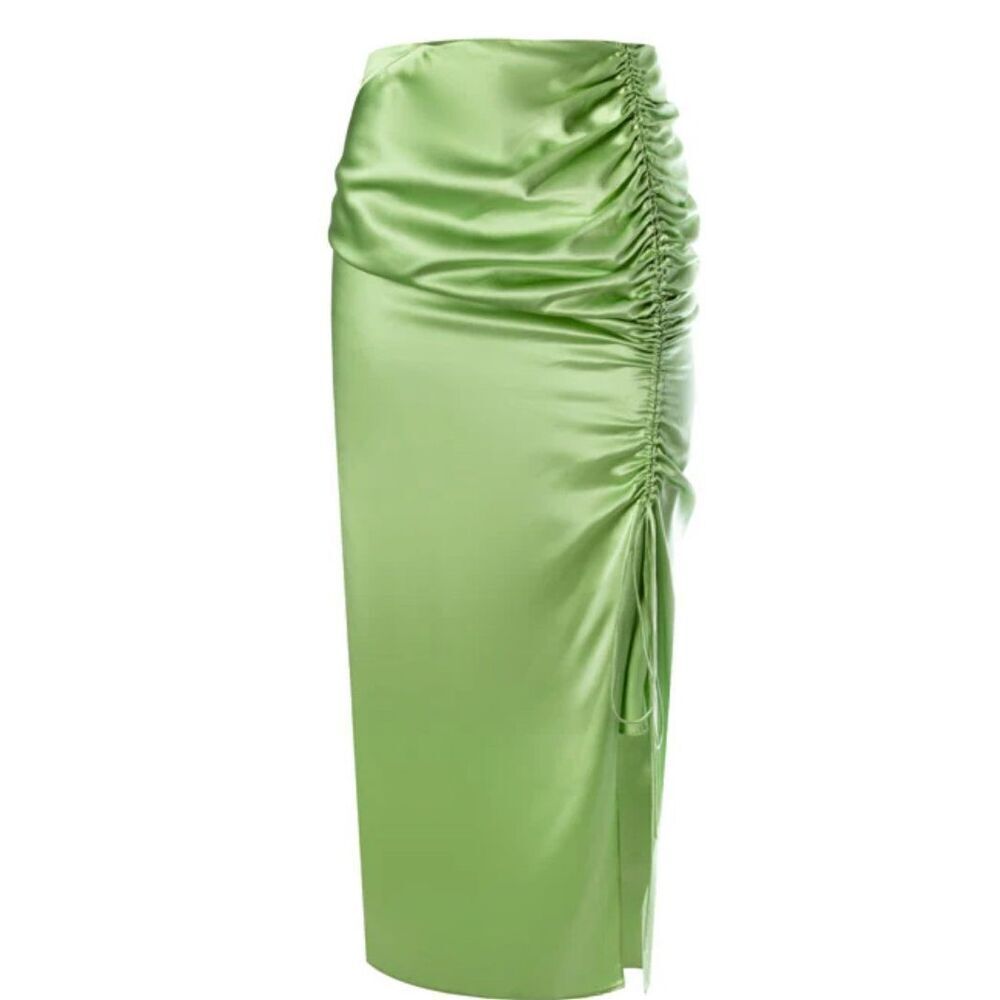 alejandra alonso rojas Side Ruched Silk Midi Skirt in Green NWT Size 2